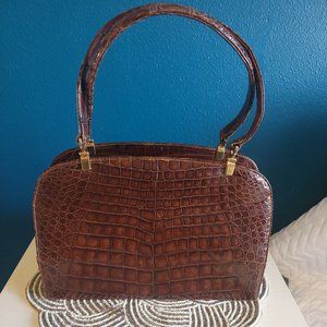 PEDRO MAYORGA Buenos Aires, 1950'-1960's Crocodile Handbag, Chocolate Brown